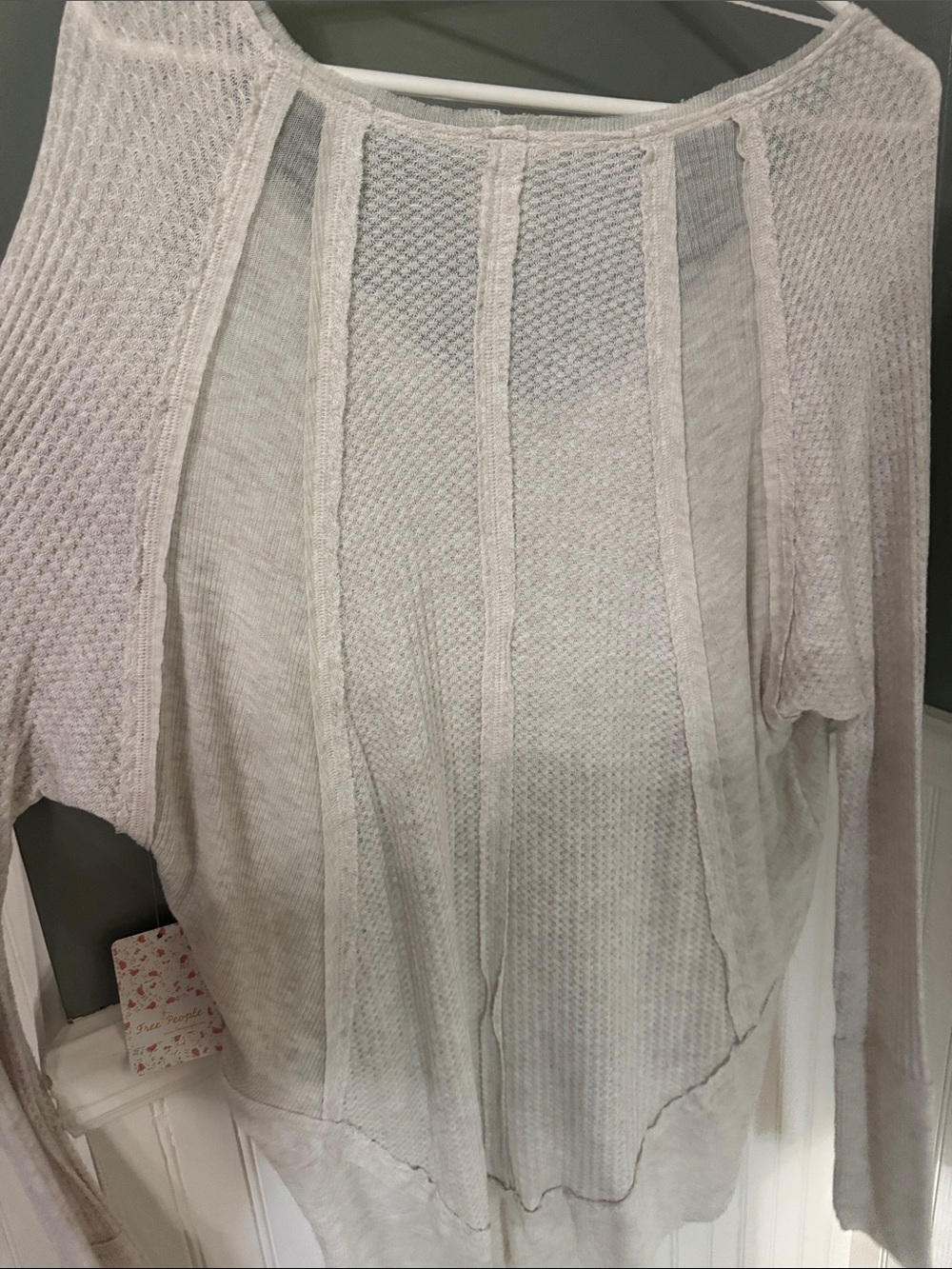We The Free Ivory Waffle Knit V-Neck Top Oatmeal Heather NWT - Picture 7 of 7